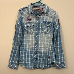 Affliction Black Premium Electric denim Up Shirt men’s M blue Tough As Nails cl